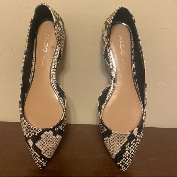 Aldo Snakeskin Flat Loafer Shoe Size 7 Pointy Toe Slip On Casual - Picture 7 of 10
